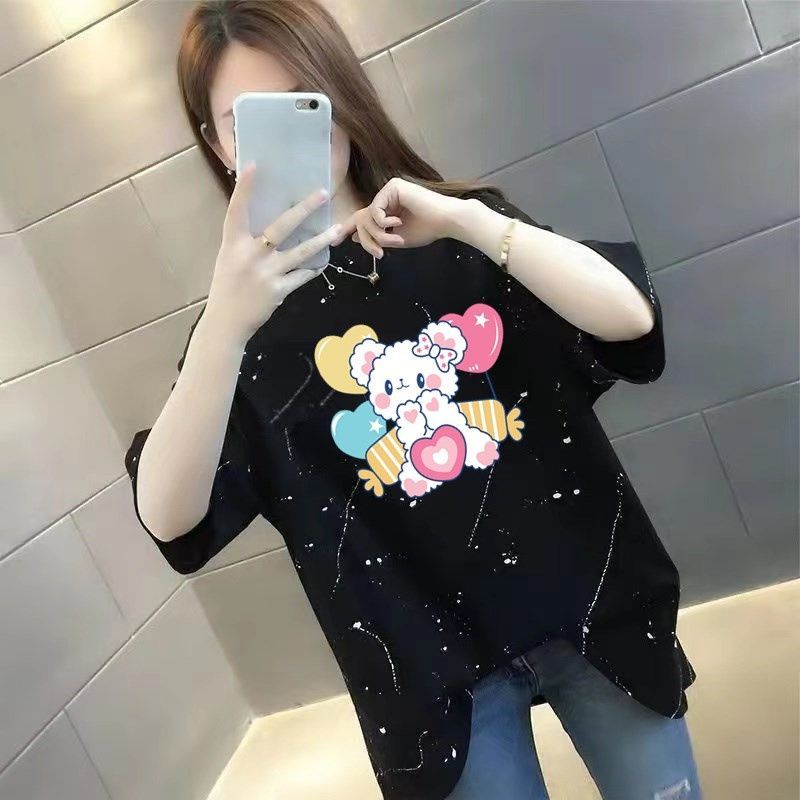 [Roupas femininas plus size] Camiseta Casual solta 50kg pode usar roupas femininas coreanas 150kg Roupas femininas plus