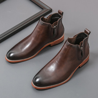 Estilo britânico Chelsea botas masculinas dedo do pé apontado botas curtas inverno negócios marrom Martin botas sola de 