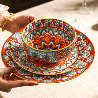 ￼ Tigela de porcelana boêmia para uso internacional, tigela para ramen, bonita, conjunto de tigela e prato de por