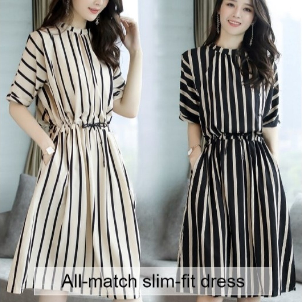 [Conforto e Charme] [Design Atemporal] Vestido de Listras/Estilo Versátil/Vestido Feminino