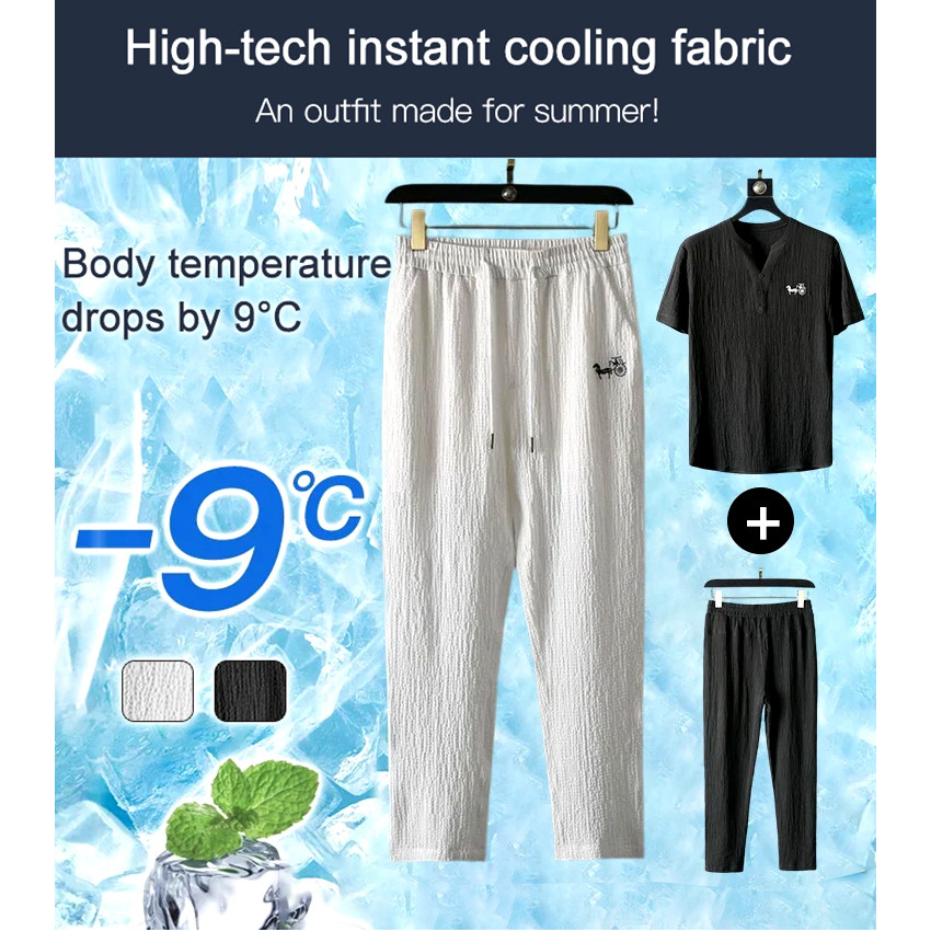 [Tecido Leve e Fresco] [Estilo Luxuoso] Leisure Suit Embroidery Ice Silk Sports Suit/Conjunto de Verão/Traje Masculino