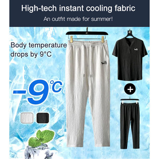 [Tecido Leve e Fresco] [Estilo Luxuoso] Leisure Suit Embroidery Ice Silk Sports Suit/Conjunto de Verão/Traje Masculino
