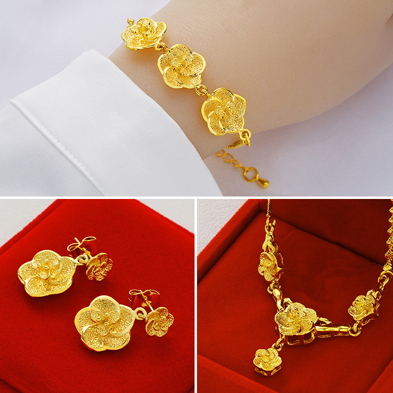 Vietnam areia ouro senhoras colar casamento imitação flor de ouro pingente Euro moeda colar de longa duração cor banhado