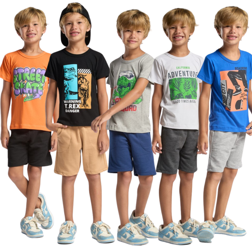 Kit 5 Bermuda Infantil Moletinho Masculina Verão Sortida Menino Algodão Shorts Com Bolso Juvenil