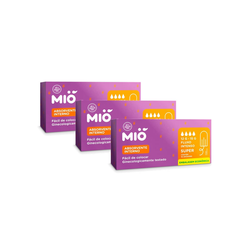 Kit 3 Absorvente Interno Mió Super Fluxo Intenso 16 Unidades
