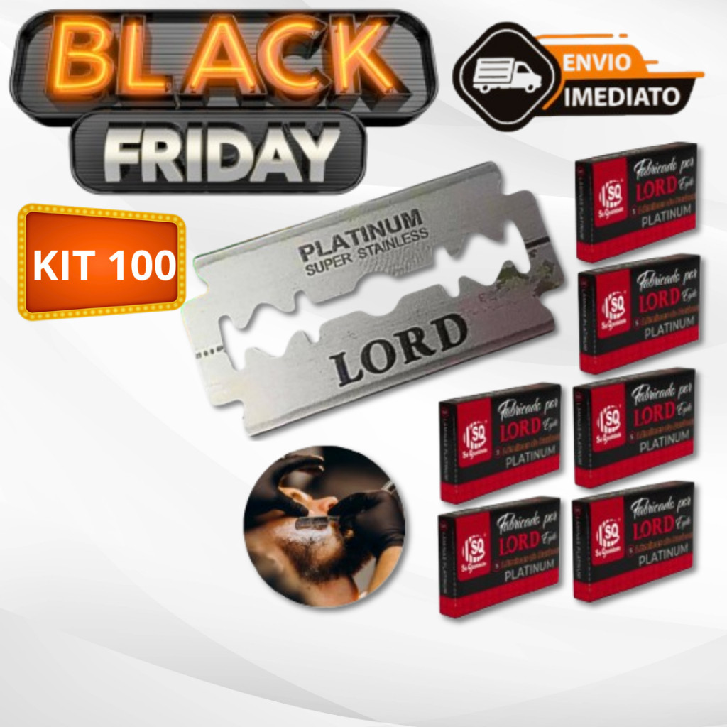 Kit 100 Lâmina Para Barbear LORD PLATINUM Profissional Gillete Para Barbeiros