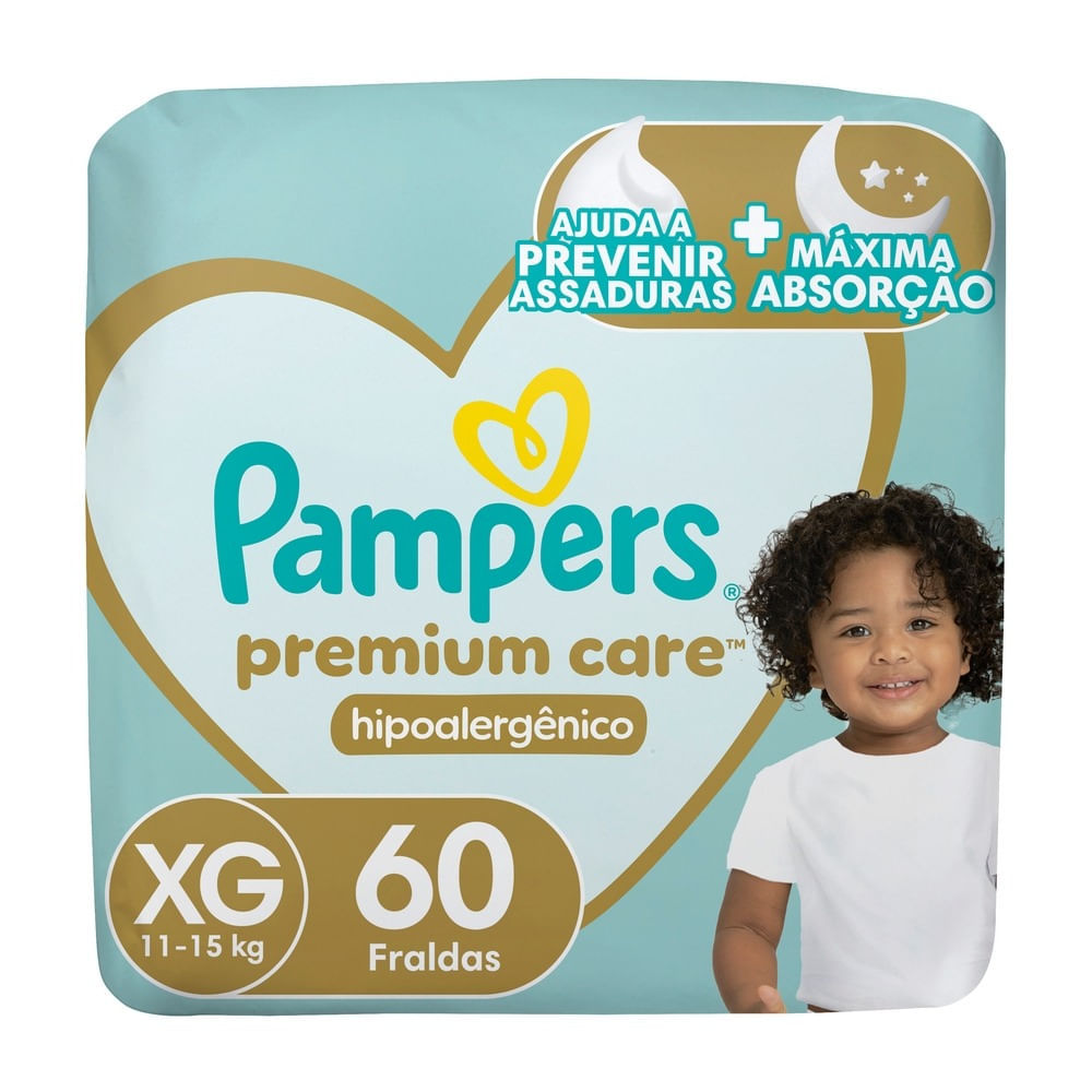 Fralda Pampers Premium Care Tamanho XG Pacote Hiper 60 Unidades Descartáveis