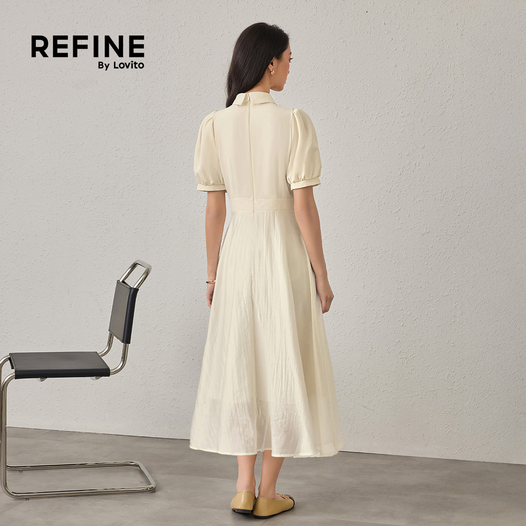 (Refine by Lovito) Vestido Social Tencel Leve Respirável Pregas OffWhite Trabalho DRR42P1D070 · foto 2