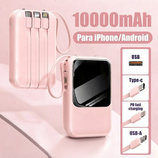 Power Bank 10000mAh Carregador Portátil Recarregável 4 Cabos Embutidos Atlas