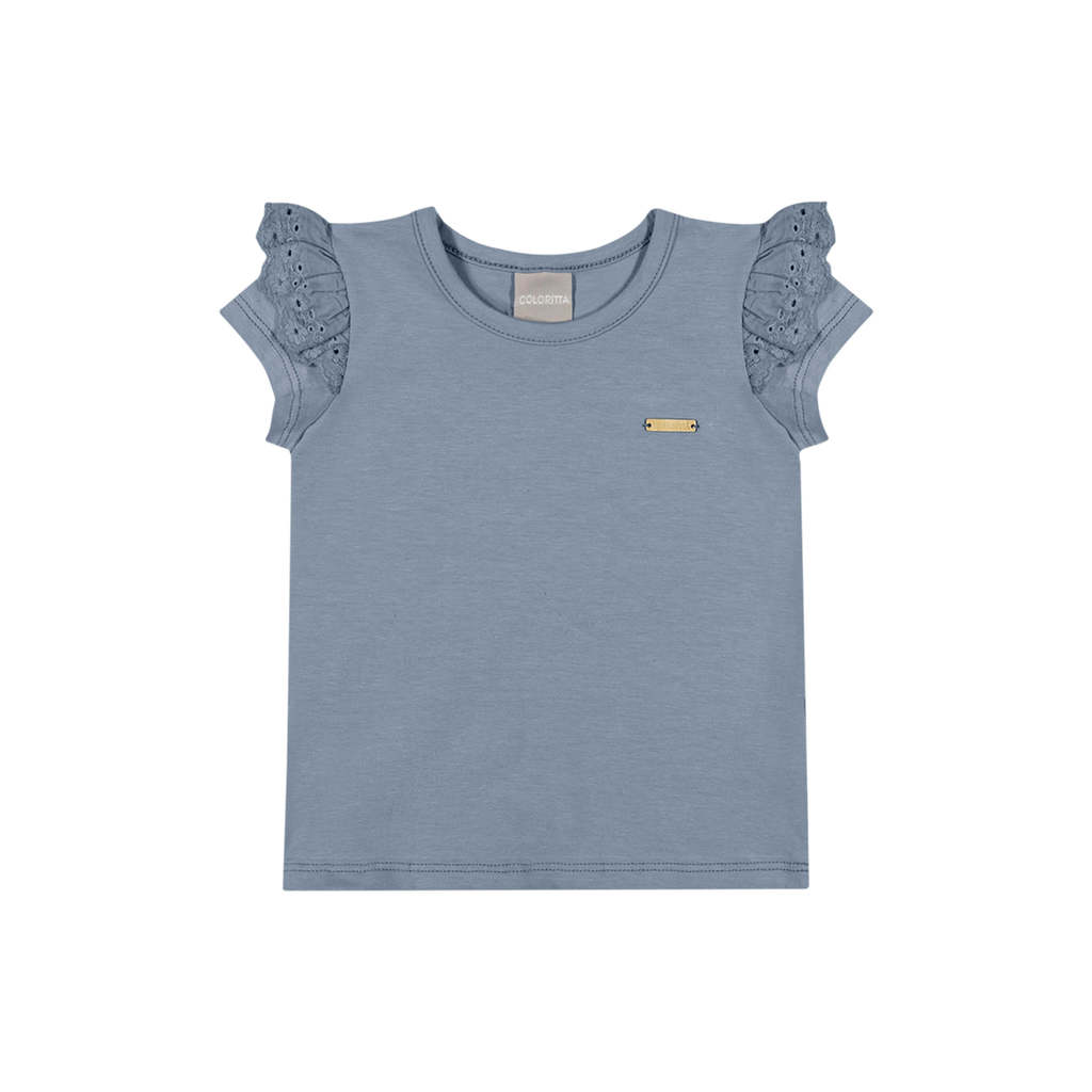 Blusa Infantil Menina Babado Com Renda Colorittá Azul