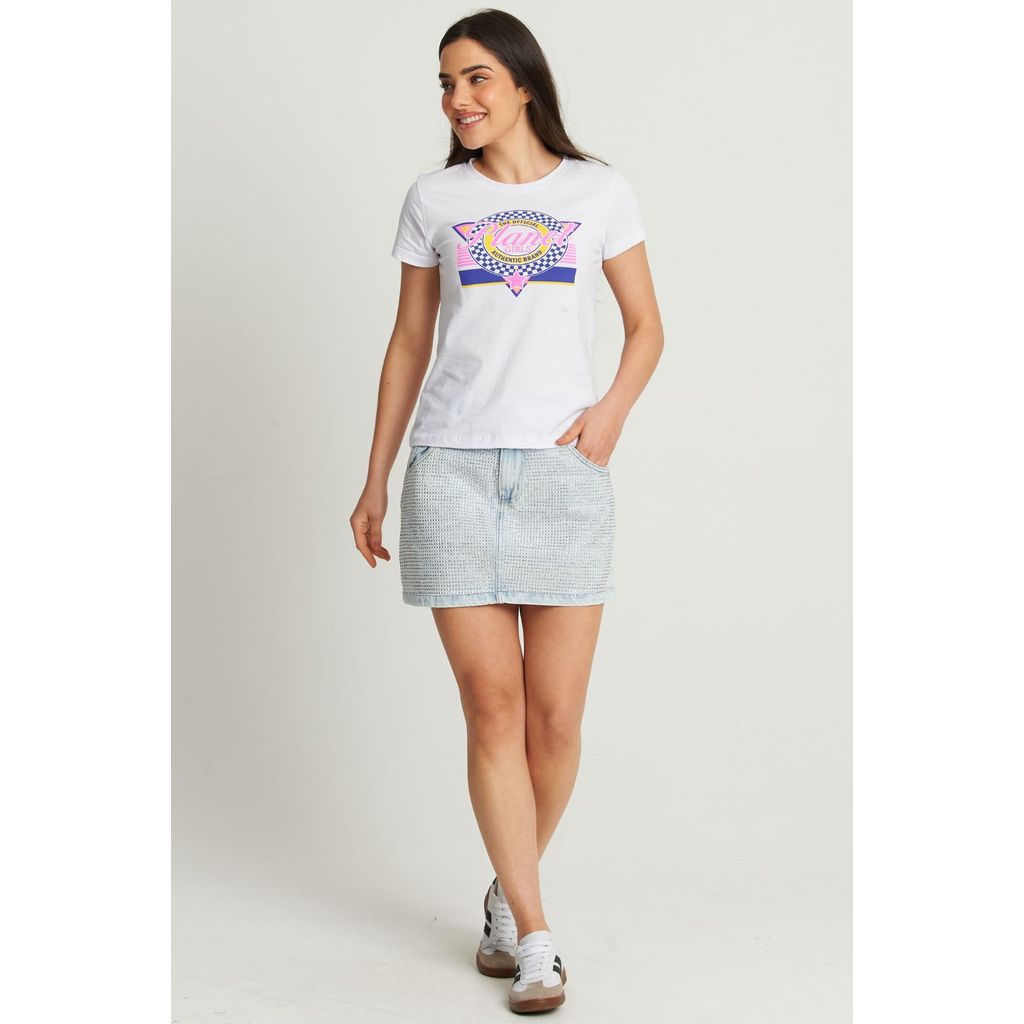 Saia Curta Com Strass Planet Girls Jeans Claro