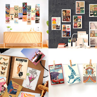 1 pacote de 50 cartões de parede de pôster retrô em cartões de decoração de parede de fundo de decoração nórdica podem s