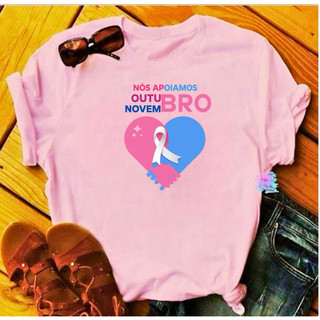 camiseta normal Feminina/Campanha Outubro Rosa e Novembro Azul 2025.
