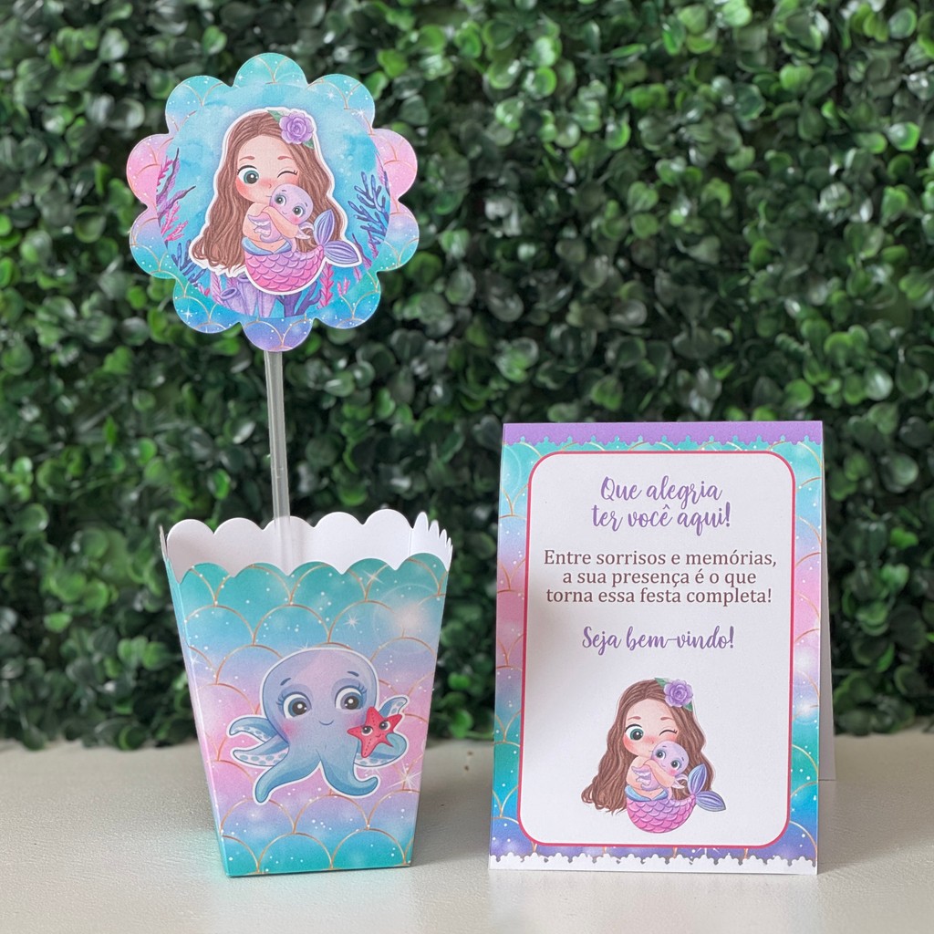 Centros de mesa + Plaquinhas SEREIA - FUNDO DO MAR infantis lembrancinhas de aniversario mimo decoração personalizados
