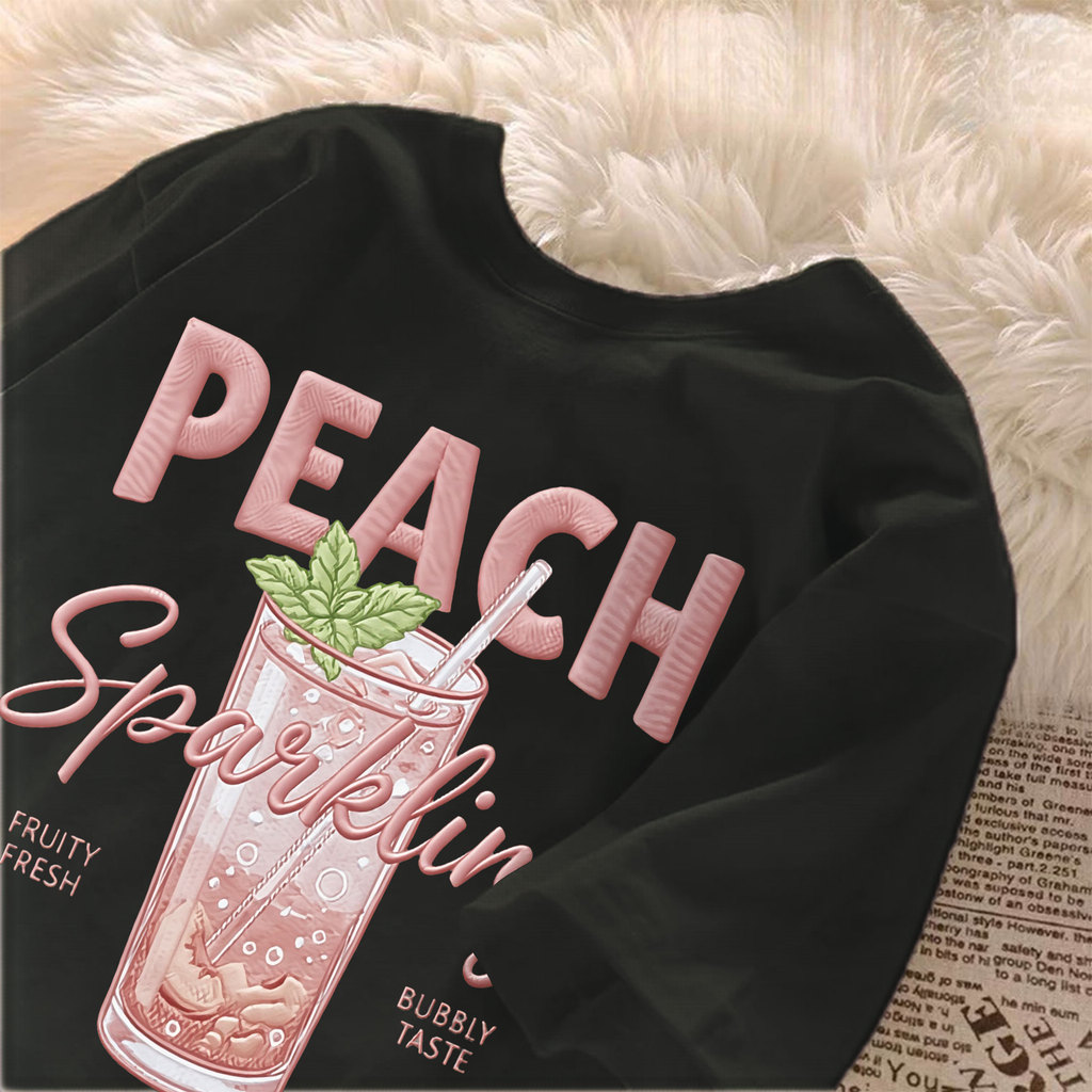 [Camiseta Premium Algodão]JOJO Camiseta Feminina Oversized Peach Sparkling Estilo Casual Streetwear de Algodão 100%