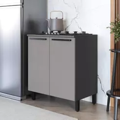 Balcão Modulado Com Tampo Fidelitá Mônaco 80cm 2 Portas Chumbo/Titânio