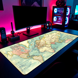 Mouse Pad Gamer Mapa Mundi Vintage Antigo Retro Map 65x30cm 80x40cm 90x50cm 120x60cm Borda Costurada