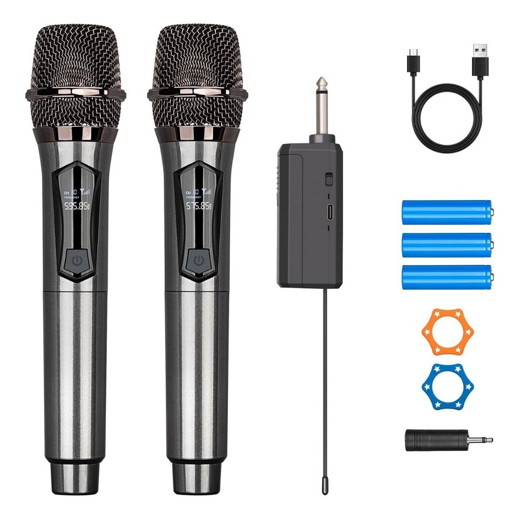 Microfone Sem Fio UHF Recarregável Profissional com Receptor Wireless para Karaokê e Eventos