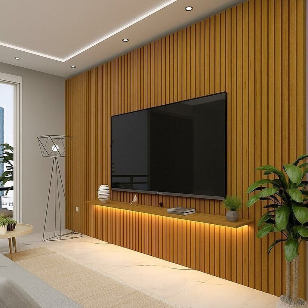 Painel Ripado para TV até 90 Polegadas com LED 100% MDF 330CMX250CM Nobre Naturale