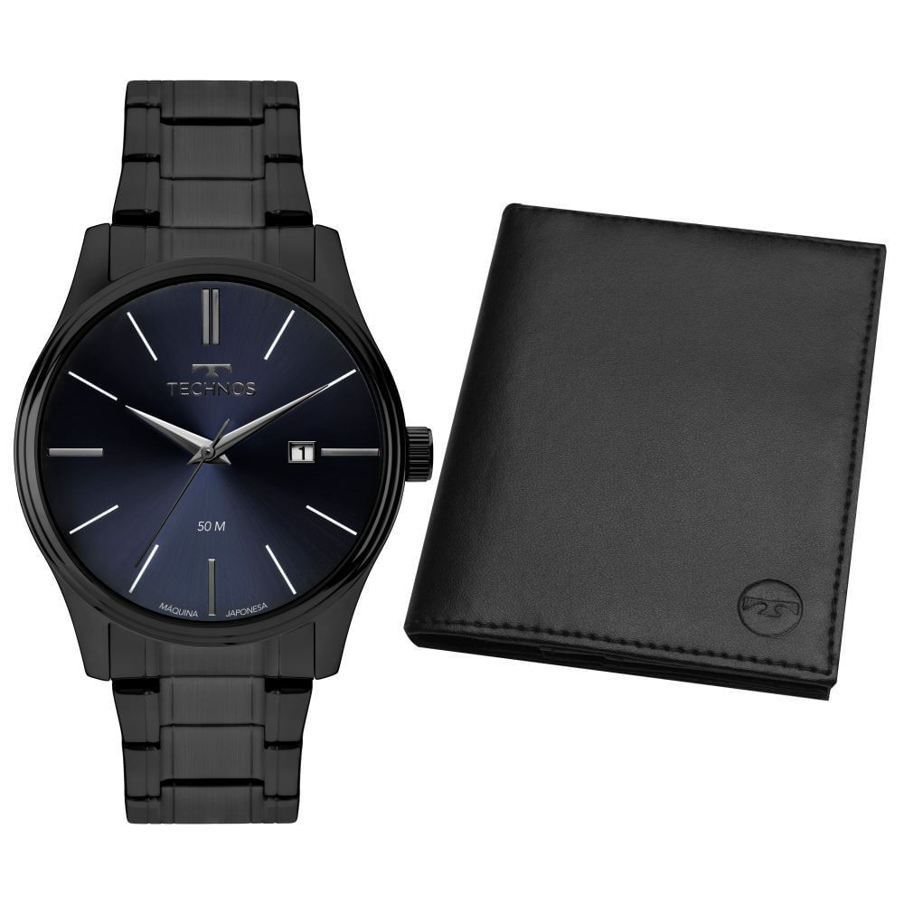 Kit Relógio Technos Masculino Steel Preto - 2115TXH/K1A