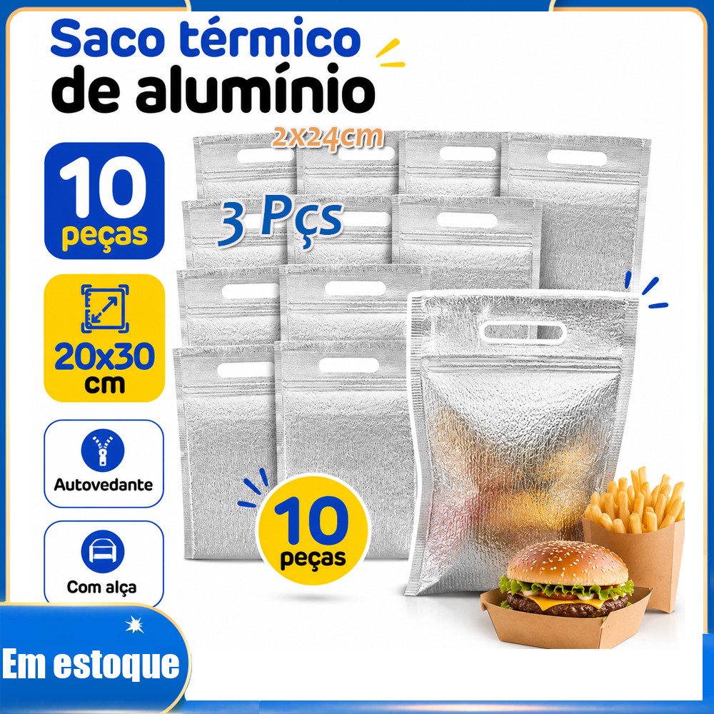 Conjunto 10 Bolsas Conservadoras 20x30cm com Zíper para Comida, Bebida, Piquenique e Academia Fácil