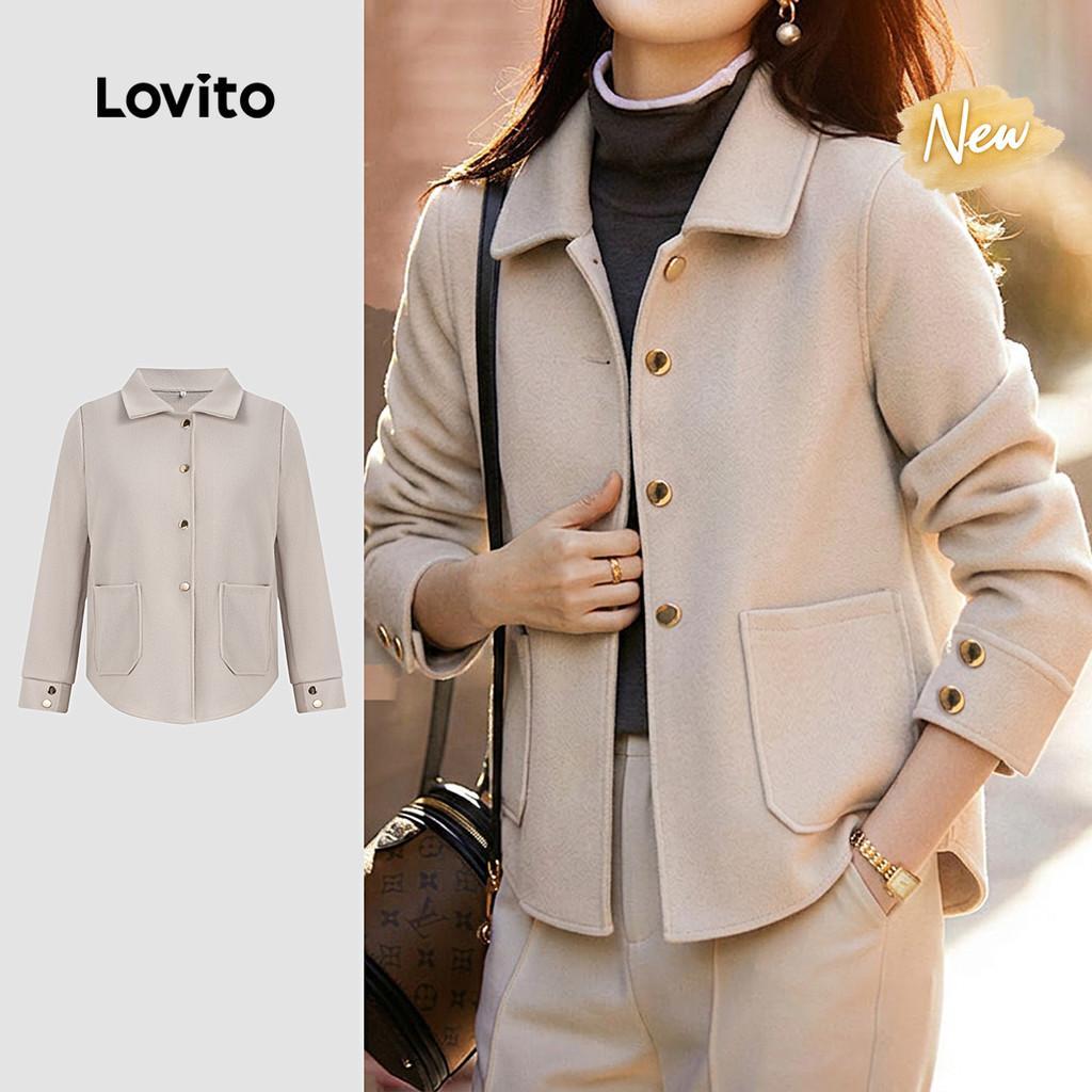 (New Arrival) Lovito Casaco Casual de Botão Outono/inverno Casaco Cáqui para Mulheres LNL148127
