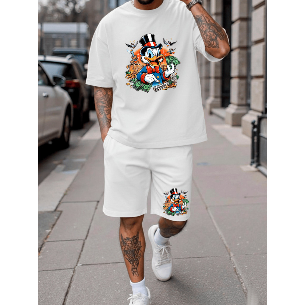 Kit Camiseta Masculina e short tectel Tio Patinhas Dinheiro Streetwear T-shirt Conjunto Bermuda Camisa Style