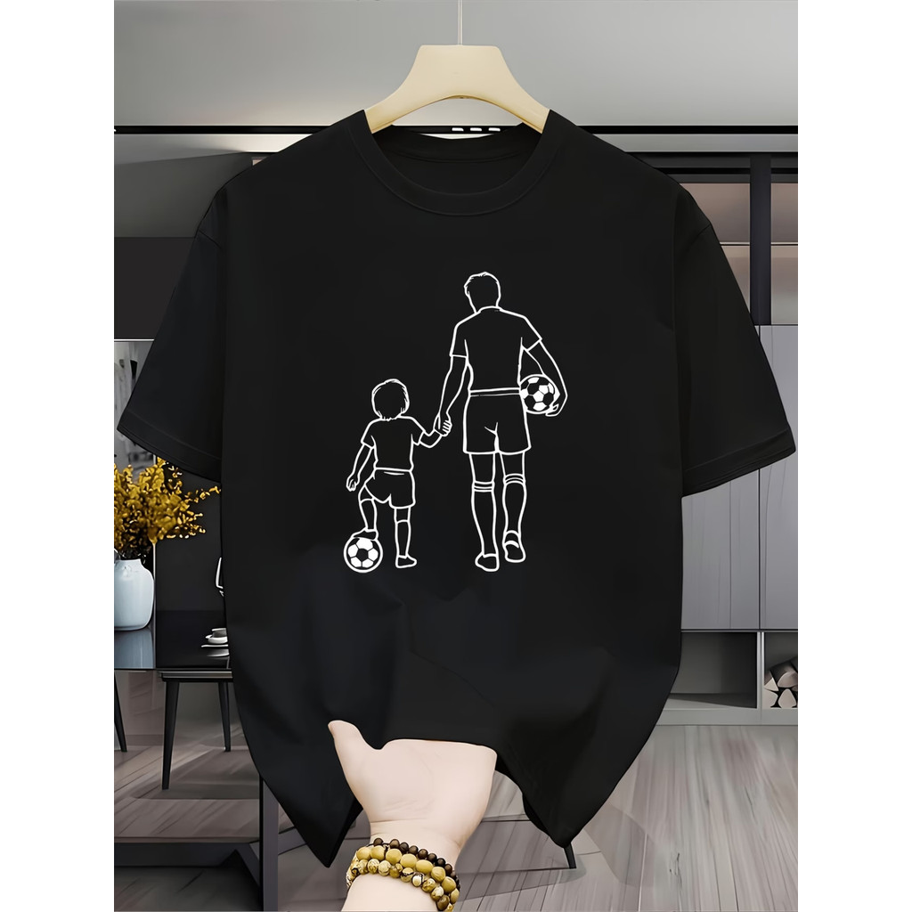 Camiseta masculina 100% algodão, confortável, estilo esportivo, Estampa Dia dos Pais Estampa Pai e Filho