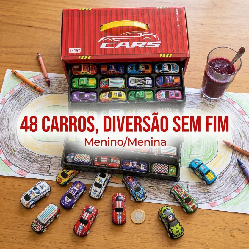 Kit 48 Carrinhos de Metal Magnéticos com Tração por Atrito – Pista Transformável Brinquedo Educativo Presente Infantil 🎁