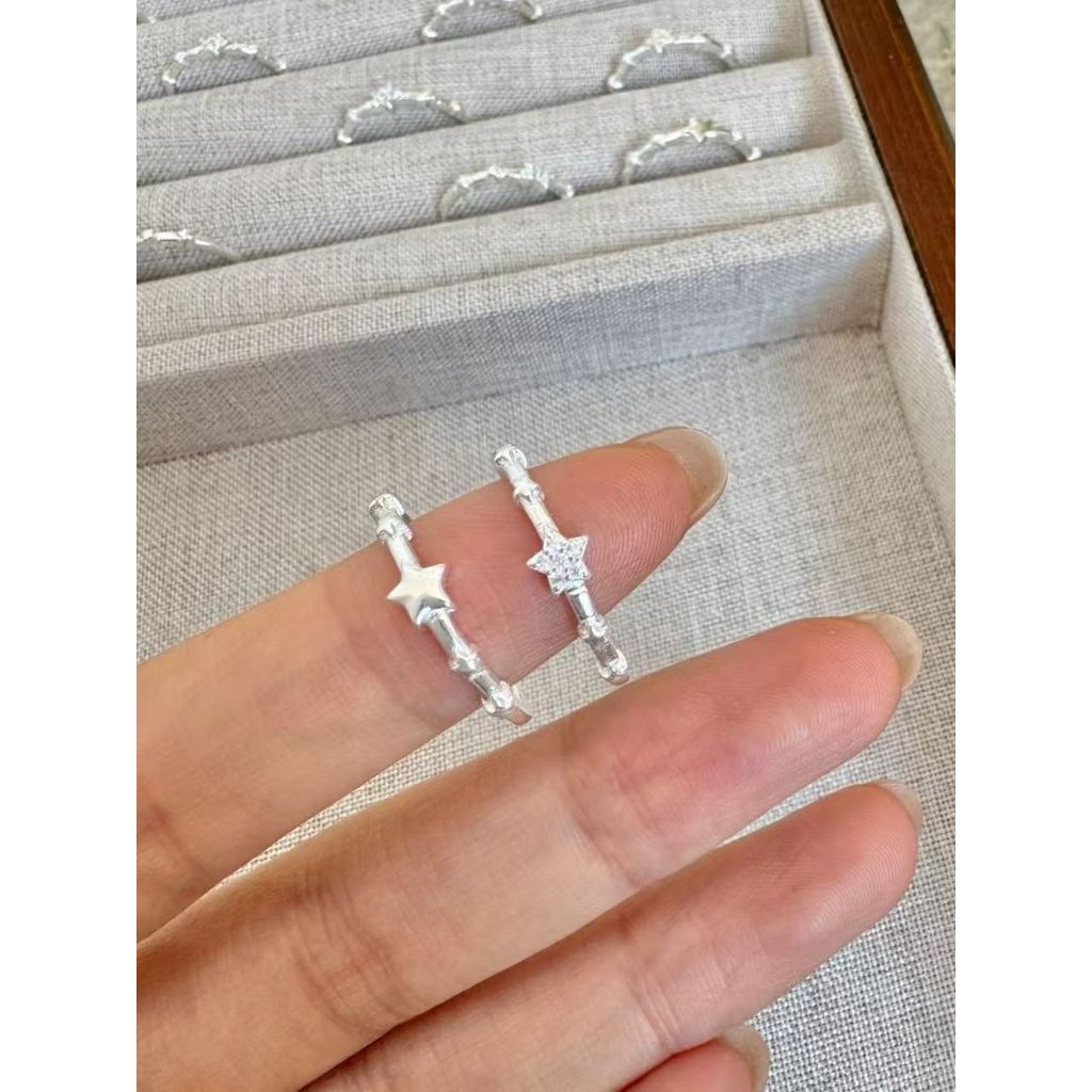 Novo estilo piscando diamante estrela anel nicho deusa presente de aniversário anel aberto ins ajustável namorada anel 2