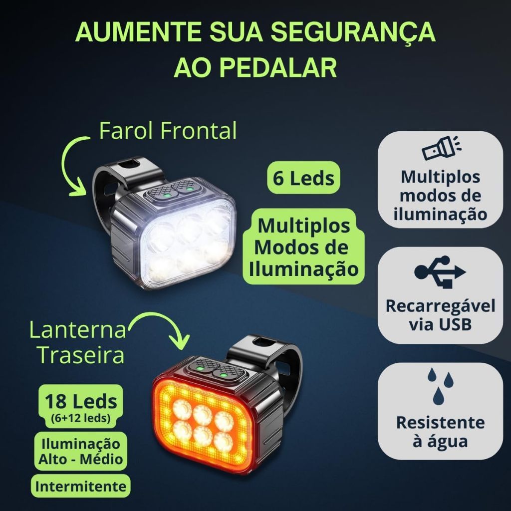 Kit Farol de 6 LEDs e Lanterna Traseira de LED Para Bike Bicicleta