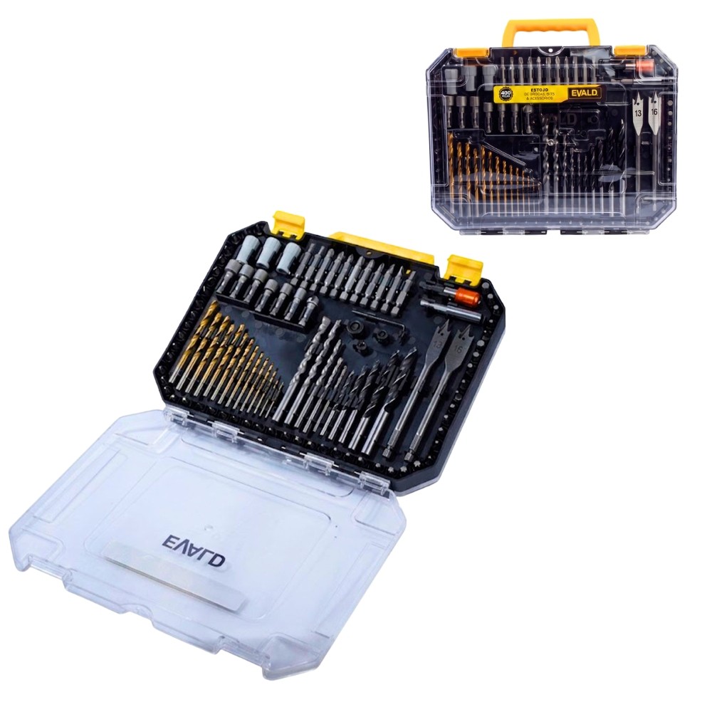 Estojo de Brocas, Bits e Acessórios Kit com 400 Peças EVALD
