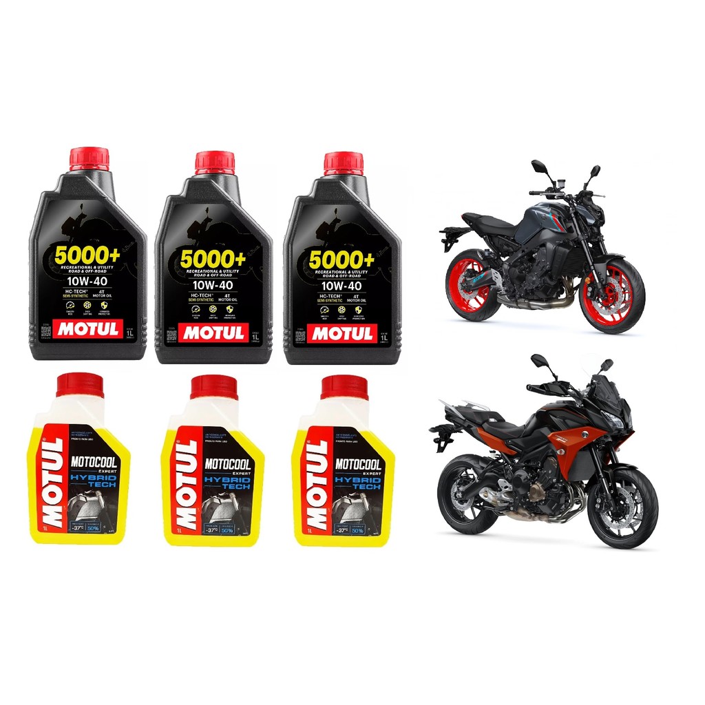 KIT TROCA DE ÓLEO MOTO 3X MOTUL 5000+ 10W40 4T + 3 MOTOCOOL EXPERT -37o 1L YAMAHA MT09 TRACER 900