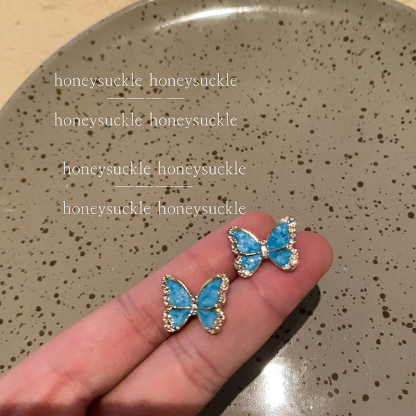 | 【cartelas de brincos feminino】 | kit brinco aço inoxidável ☞Brincos de arco azul pequenos brincos de diamante completo