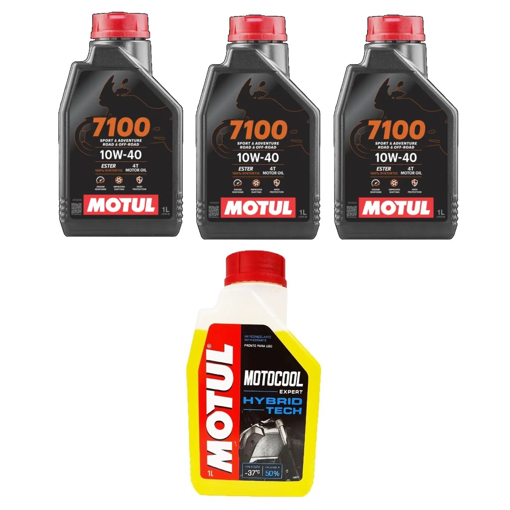 KIT TROCA DE OLEO MOTO 3X MOTUL 7100 10W40 + 1X MOTOCOOL ANTICONGELANTE YAMAHA MT 03 R3