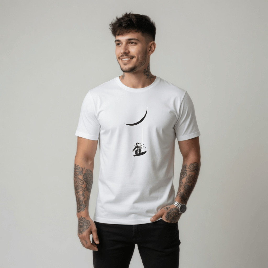 Camiseta Masculina Estampada  Surf na Lua 100% Algodão Premium Camisa Blusa Homem Academia Confortavel Plus Size