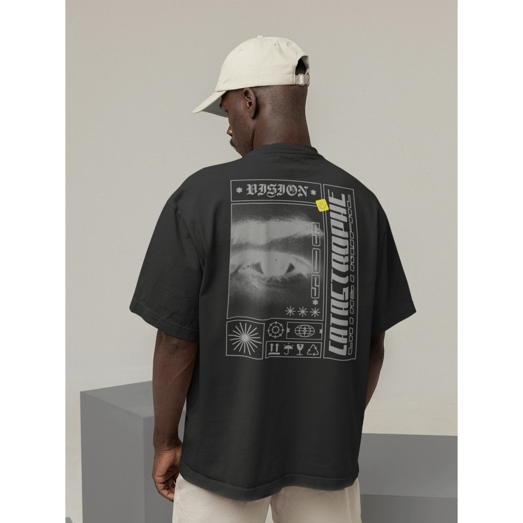 Camiseta Oversized Gola Alta Streetwear Masculino e Feminino 100% Algodão  Preto e Off Whte Estampado - ESTAMPADO