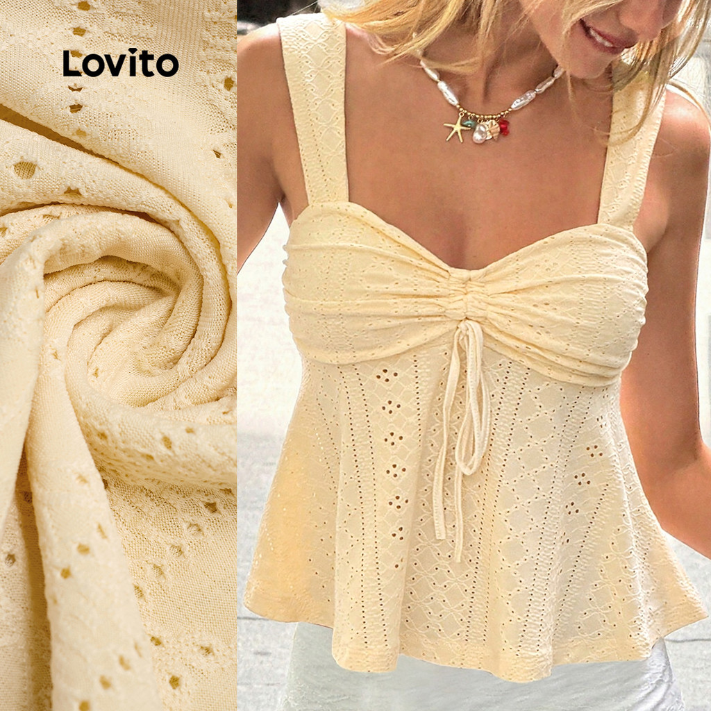 Lovito Férias Top Estilo Resort Amarelo Top para Mulheres Na primavera/verão LBL