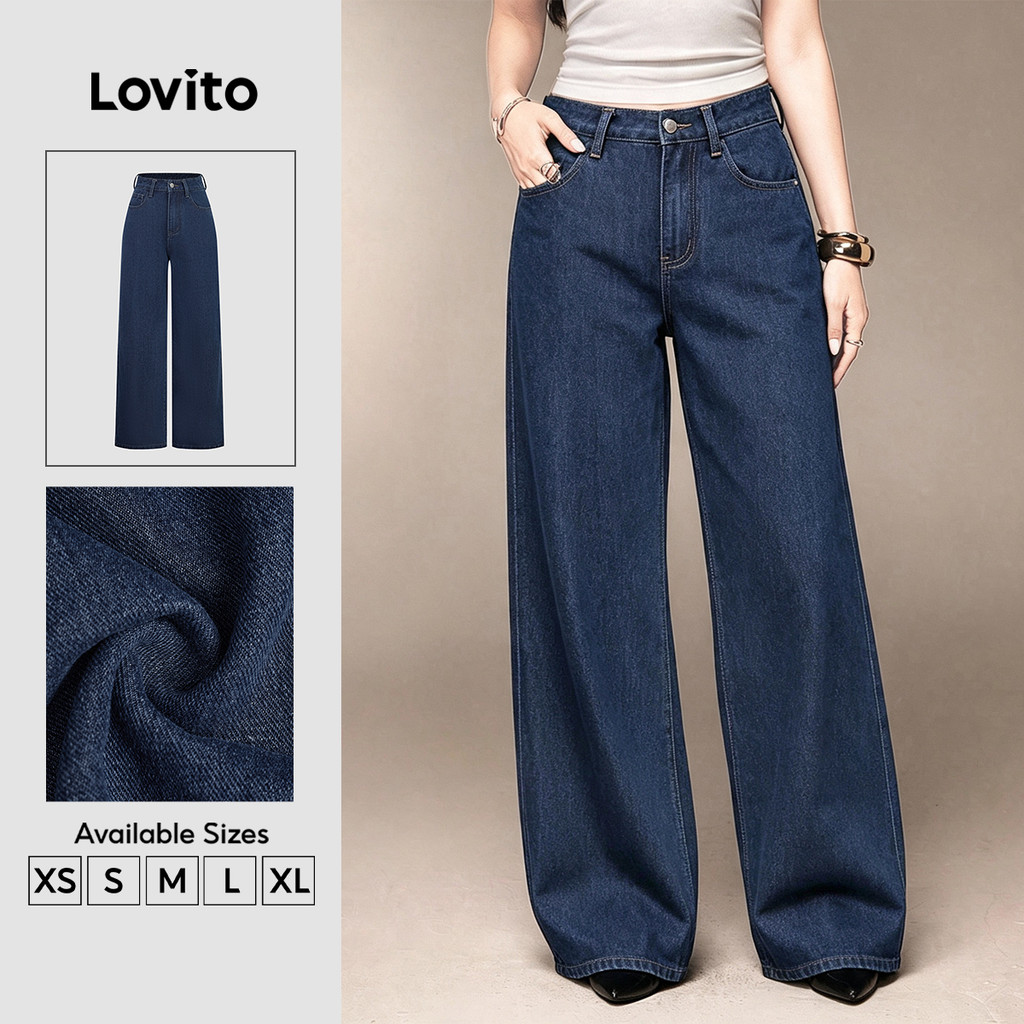Lovito Jeans Casuais Lavados Azul Escuro Primavera/verão para Mulheres L178ED258
