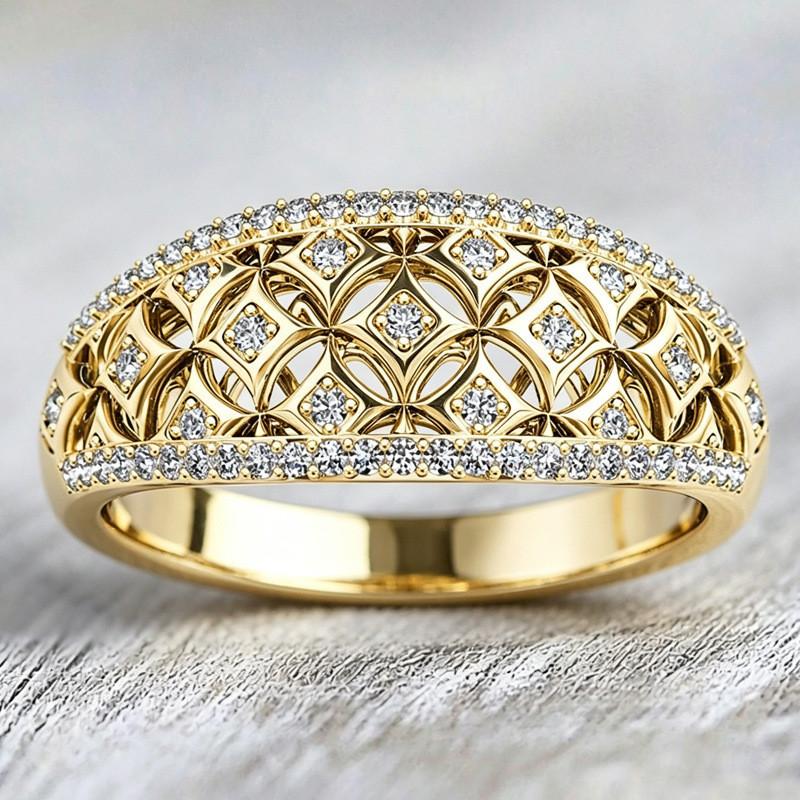 Anel feminino retrógrado de diamantes, anel de diamantes largos, anel duplo de alta qualidade