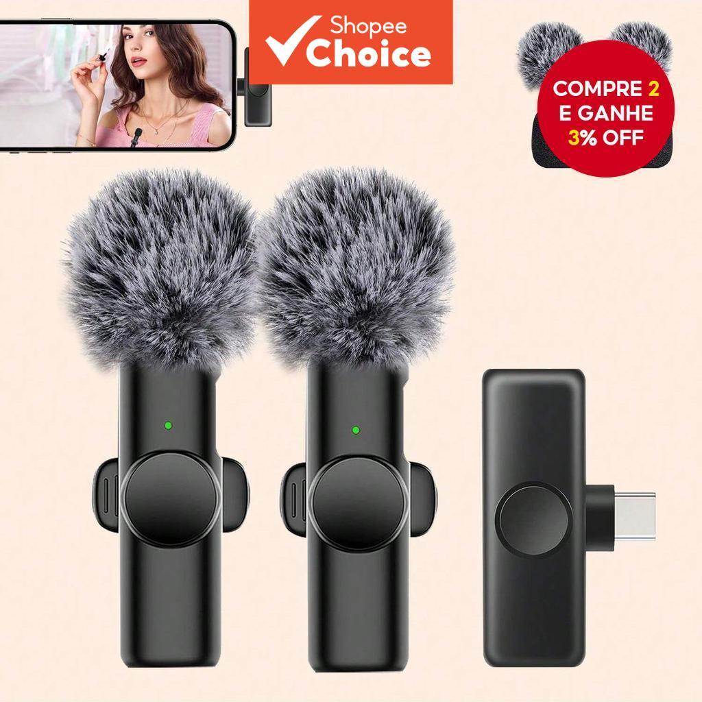 Microfone De Lapela Sem Fio Para Telefone iPad Type-C 2.4G Ultra-Baixo Atraso Redução De Ruído Áudio Pro