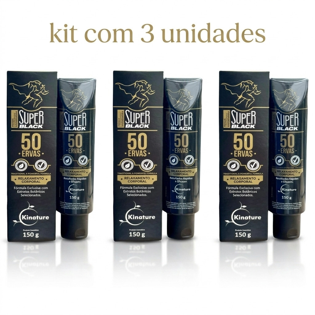 Kit 3 unidades Pomadas preta Massageadoras - dores intensa Super Black 50 Ervas 150g – Kinature Bio Instinto