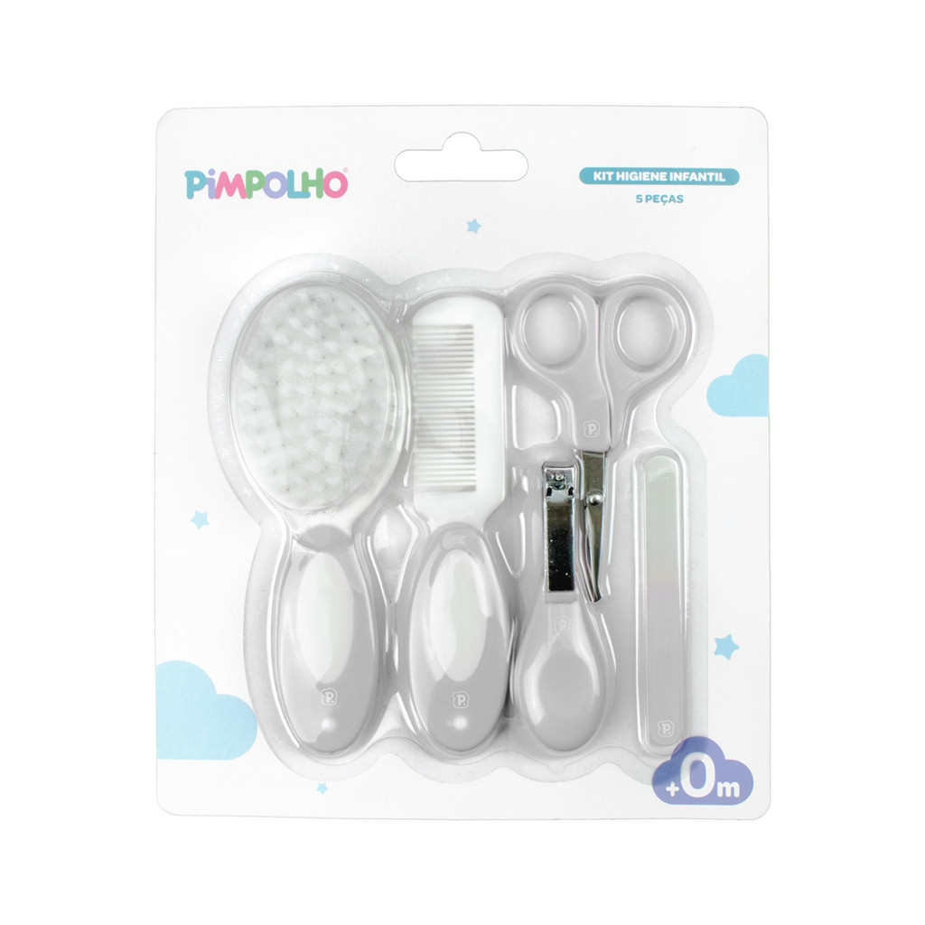 KIT HIGIENE BEBE 5 PECAS PIMPOLHO - ESCOVA, PENTE, LIXA, TESOURA E CORTADOR DE UNHA