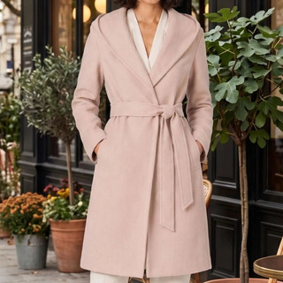 Casaco Sobretudo Feminino De Lã Batida Com Capuz Moderno Com Bolso Faixa Para Modelar A Cintura Elegante Social