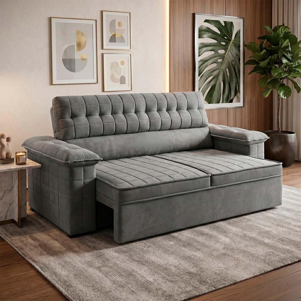 Sofá Retrátil Reclinável 2 lugares com molas 1,50m Quantum Suede Velut Cinza - King House