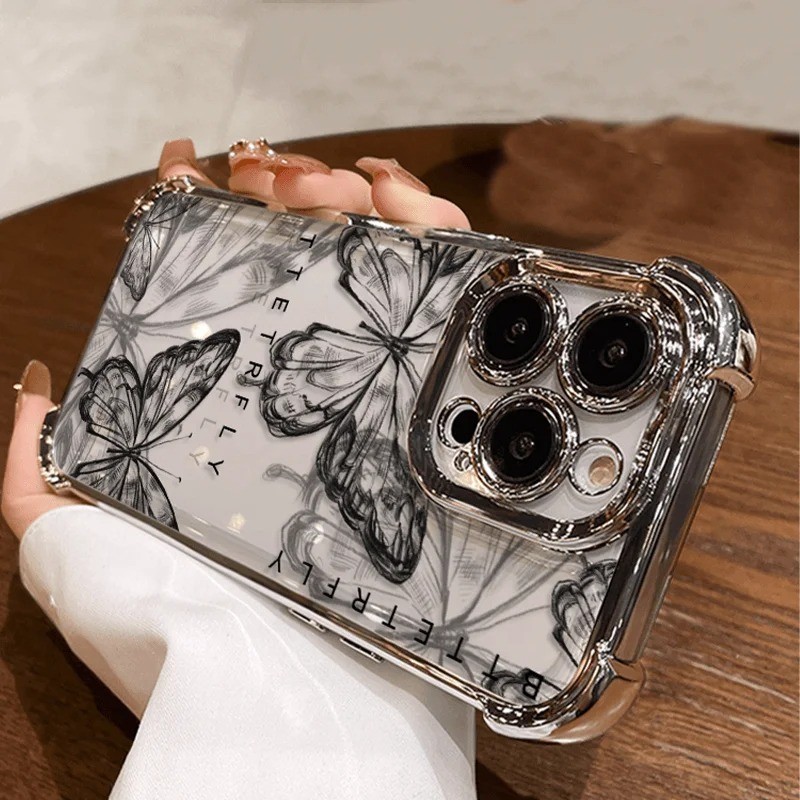 Capa Borboleta De Linha Preta Bonita Para Samsung Galaxy A27 A57 A37 A07 A26 A36 A56 A55 A16 A06 A53 A54 A15 A23 A35 A34