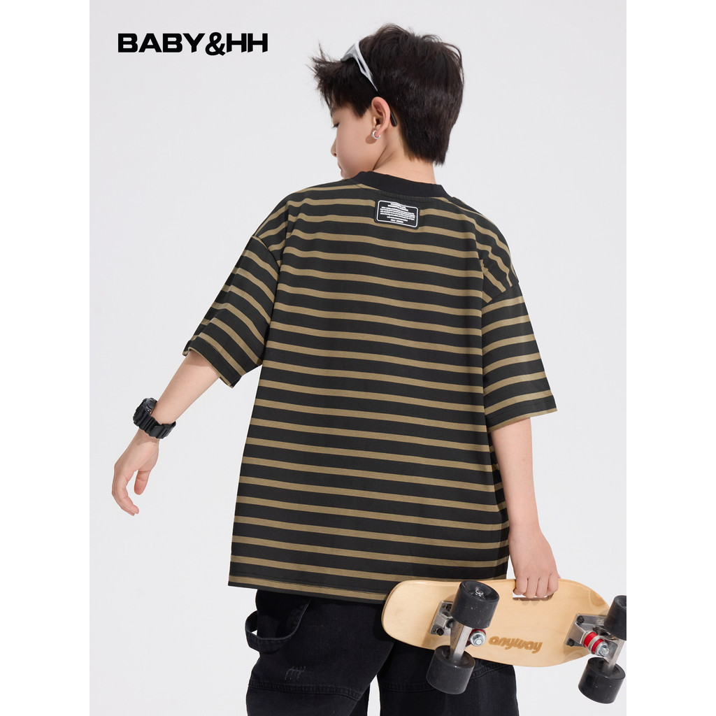Meninos verão estilo coreano contraste cor listrado manga curta camiseta 2026 novo estilo crianças meninos solto legal m