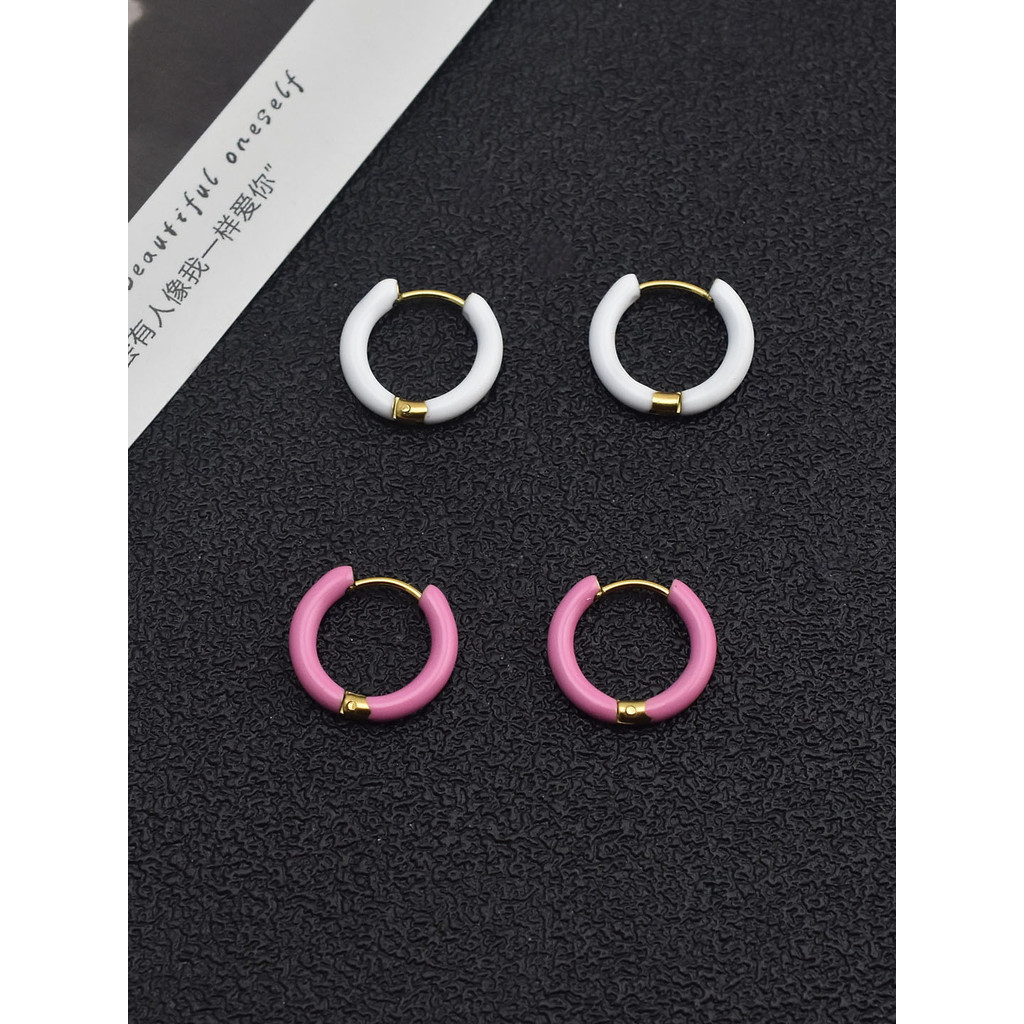 Simples pequeno círculo brincos feminino Metal aberto anel rosa branco diário All-Match orelha jóias moda na moda fivela