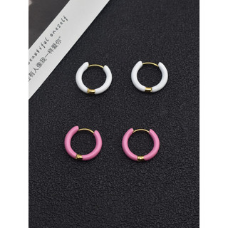 Simples pequeno círculo brincos feminino Metal aberto anel rosa branco diário All-Match orelha jóias moda na moda fivela