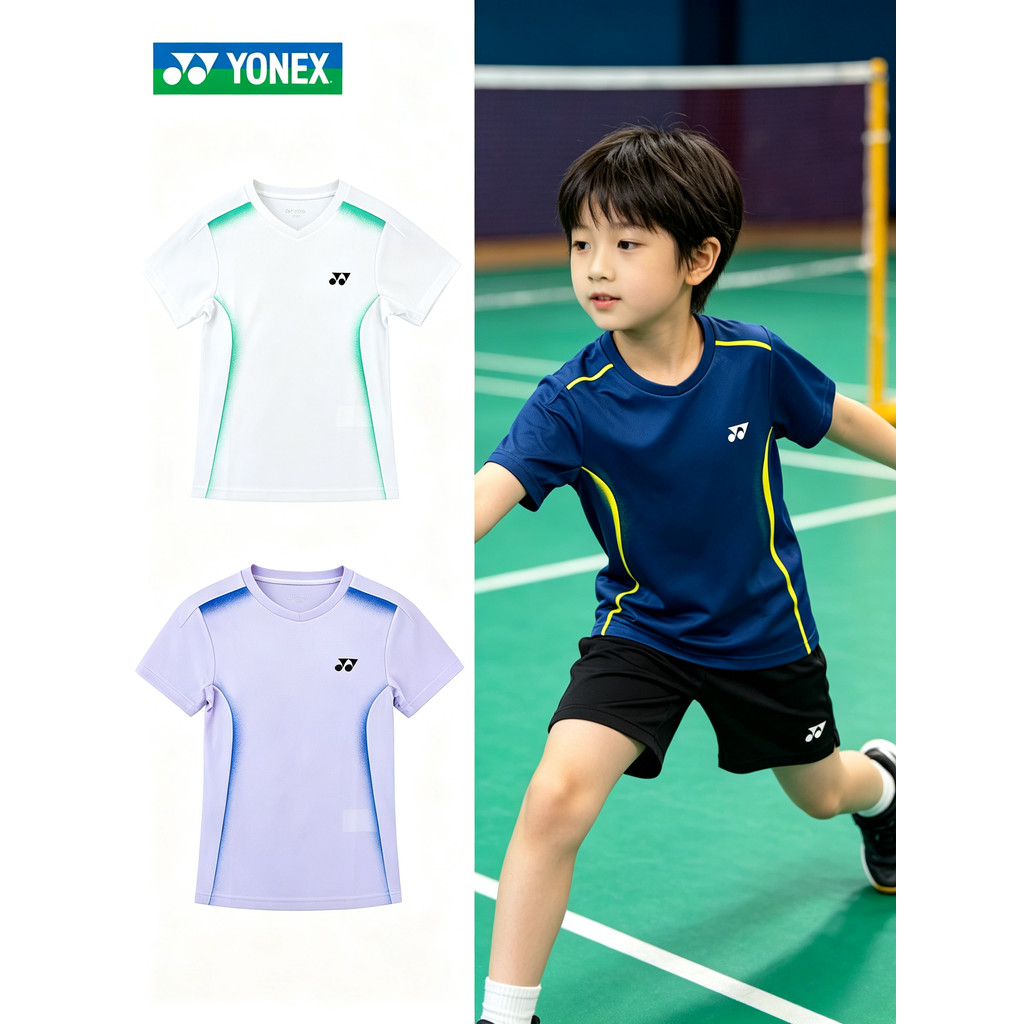 Yonix Badminton camiseta crianças de manga curta meninos meninas terno de treinamento terno de tênis de mesa de secagem 
